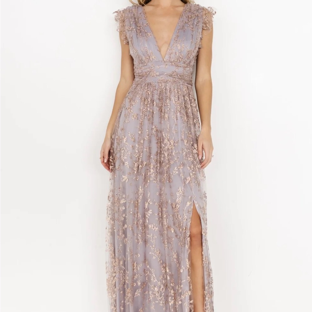 Baltic Born Lavender Maxi Dress with Gold Embroidery